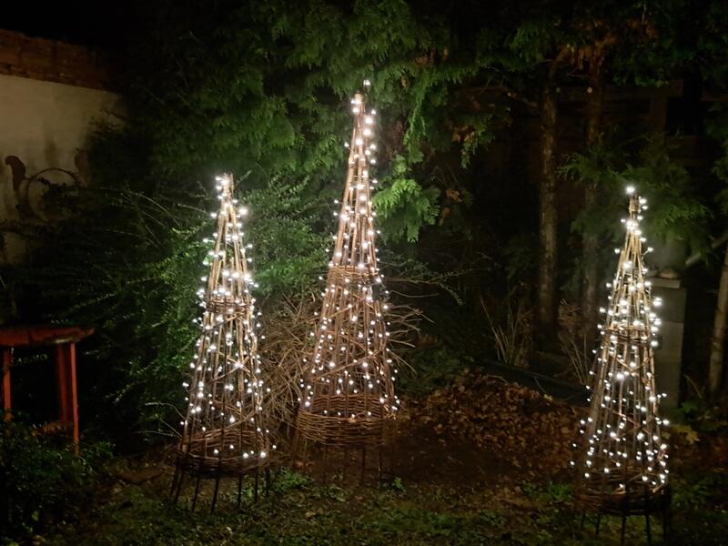 Leuchtende Lichterbäume im Dunkeln